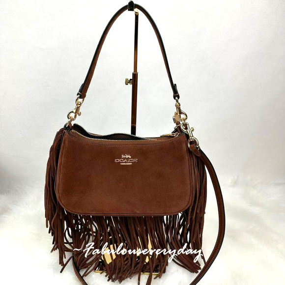 Coach Handbags - Coach Teri Shoulder/Crossbody Bag With Fringe In Suede/Vintage Brown CCC66 NWT
